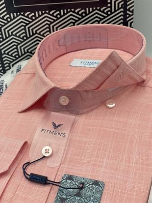 Klasik Uzun Kol Keten Yaka Alttan Düğmeli Hediye Kutulu Erkek Gömlek FS-003686 - Kavun içi