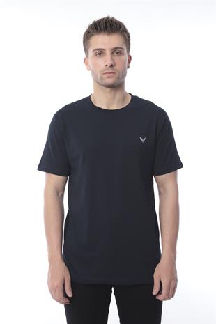 Slim Fit Kısa Kol Nakışlı %100 Pamuklu T-Shirt FS-003011 - Lacivert