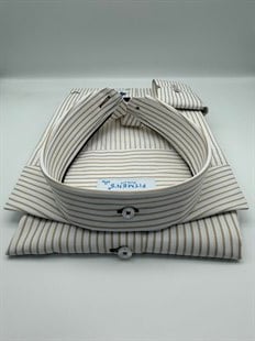 Slim Fit Uzun Kol Premium Çizgili Yaka Düğmeli Hediye Kutulu Erkek Gömlek FS-004440 - Bej