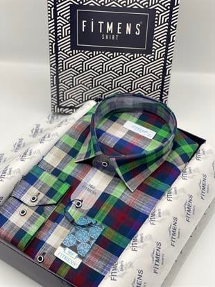 Klasik Uzun Kol Renkli Keten Cotton Cepsiz Yaka Alttan Düğmeli Erkek Hediye Kutulu Gömlek FS-003171 - Yeşil