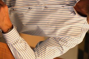 Slim Fit Uzun Kol Likralı Çizgili Yaka Düğmeli Hediye Kutulu Erkek Gömlek FS-003669 - Açık Mavi