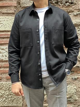 Oversize Gabardin Pamuklu Hediye Kutulu Erkek Ceket Gömlek FS-003868 - Siyah