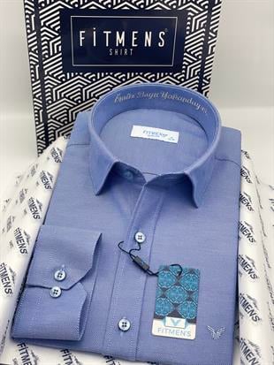 Slim Fit Uzun Kol Ömür Boyu Yakandayım Nakışlı Hediye Kutulu Erkek Gömlek FS-001376 - Saks Mavi