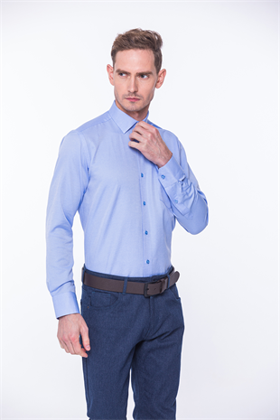 Klasik Uzun Kol Oxford Hediye Kutulu Kolay Ütülenebilir Erkek Gömlek FS-001254 - Mavi
