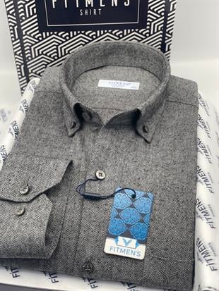 Klasik Uzun Kol Kışlık Balıksırtı Oduncu Yaka Düğmeli Pamuklu Hediye Kutulu Erkek Gömlek FS-001991 - Antrasit