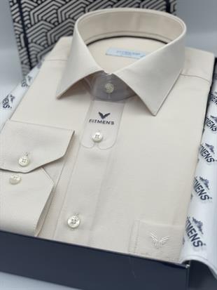 Klasik Uzun Kol Oxford Hediye Kutulu Kolay Ütülenebilir Erkek Gömlek FS-001254 - Krem