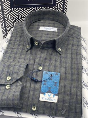 Klasik Uzun Kol Kışlık Kareli Yaka Düğmeli Pamuklu Hediye Kutulu Erkek Gömlek FS-004342 - Haki