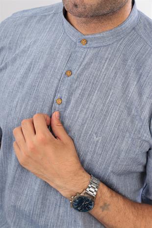 Slim Fit Uzun Kol Hakim Yaka Yarım Patlı Hediye Kutulu Erkek Gömlek FS-003687 - İndigo