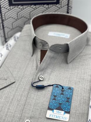 Klasik Kısa Kol Keten Hediye Kutulu Erkek Gömlek FS-003575 - Açık Gri