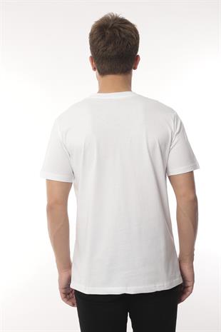 Slim Fit Kısa Kol Nakışlı %100 Pamuklu T-Shirt FS-003011 - Beyaz