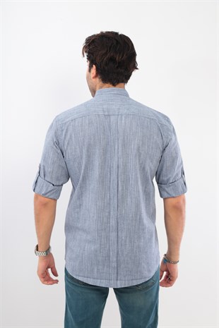 Slim Fit Uzun Kol Hakim Yaka Yarım Patlı Hediye Kutulu Erkek Gömlek FS-003687 - İndigo