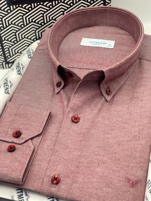 Slim Fit Uzun Kol Pamuklu Hediye Kutulu Kolay Ütülenebilir Erkek Gömlek FS-002225 - Bordo