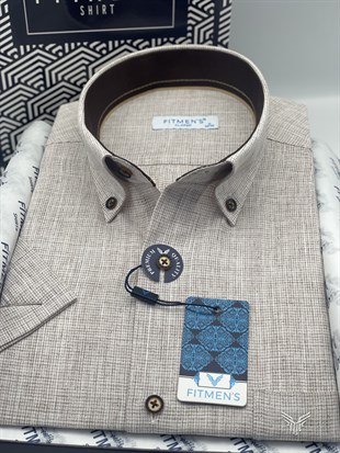 Klasik Kısa Kol Keten Yaka Düğmeli Hediye Kutulu Erkek Gömlek FS-003626 - Kahverengi