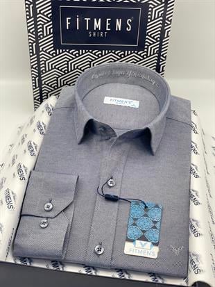 Slim Fit Uzun Kol Ömür Boyu Yakandayım Nakışlı Hediye Kutulu Erkek Gömlek FS-001376 - Lacivert Beyaz