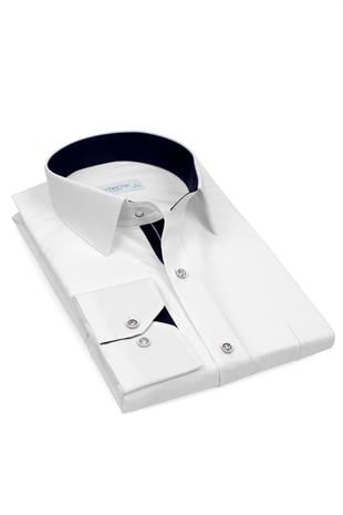 Klasik Uzun Kol Filafil Pitikareli Swift Hediye Kutulu Erkek Gömlek FS-001263 - Beyaz Lacivert