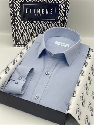 Slim Fit Uzun Kol Saten Hediye Kutulu Kolay Ütülenebilir Erkek Gömlek FS-002968 - Açık Mavi