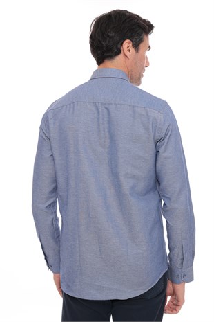 Slim Fit Uzun Kol Pamuklu Hediye Kutulu Kolay Ütülenebilir Erkek Gömlek FS-002225 - İndigo