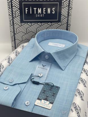 Klasik Uzun Kol Keten Yaka Alttan Düğmeli Hediye Kutulu Erkek Gömlek FS-003686 - Turkuaz