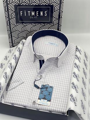 Klasik Kısa Kol Kareli Hediye Kutulu Erkek Gömlek FS-004157 - Beyaz