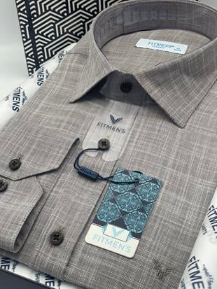 Klasik Uzun Kol Keten Yaka Alttan Düğmeli Hediye Kutulu Erkek Gömlek FS-003686 - Kahverengi