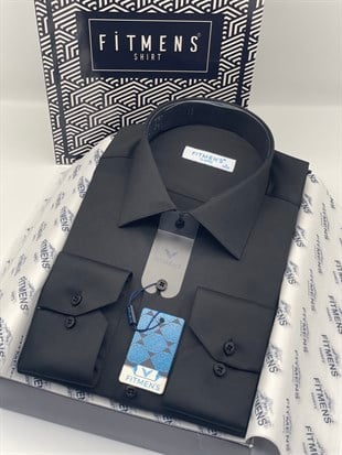 Klasik Uzun Kol Cepsiz Likralı Rahat Kumaş Erkek Gömlek FS-004517 - Siyah