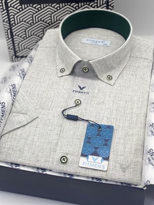 Klasik Kısa Kol Keten Yaka Düğmeli Hediye Kutulu Erkek Gömlek FS-003626 - Yeşil