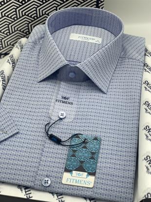 Klasik Kısa Kol Desenli Hediye Kutulu Erkek Gömlek FS-004159 - Mavi