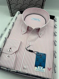 Slim Fit Uzun Kol Premium Çizgili Yaka Düğmeli Hediye Kutulu Erkek Gömlek FS-004440 - Pembe