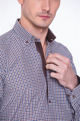 Klasik Uzun Kol King Kareli Hediye Kutulu Erkek Gömlek FS-001258 - Kahverengi