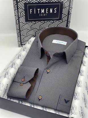 Klasik Uzun Kol Kareli Hediye Kutulu Erkek Gömlek FS-003105 - Lacivert