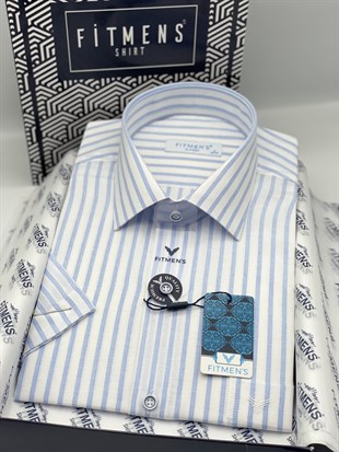 Klasik Kısa Kol Keten Cotton Nefes Alan Kumaş Hediye Kutulu Erkek Gömlek FS-004571 - Açık Mavi
