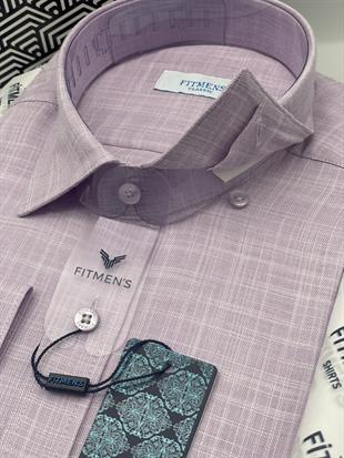 Klasik Uzun Kol Keten Yaka Alttan Düğmeli Hediye Kutulu Erkek Gömlek FS-003686 - Lila