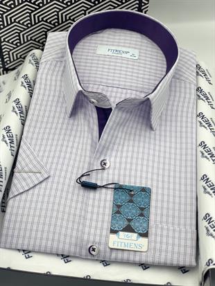 Klasik Kısa Kol Kareli Hediye Kutulu Erkek Gömlek FS-004157 - Lila