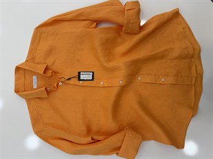 Slim Fit Uzun Kol %100 Keten Nefes Alabilen Kumaştan Hediye Kutulu Erkek Gömlek FS-004170 - Turuncu