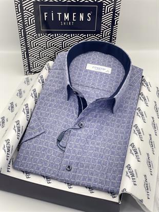 Klasik Kısa Kol Balıksırtı Kareli Hediye Kutulu Erkek Gömlek FS-004154 - Lacivert