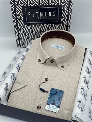Klasik Kısa Kol Keten Yaka Düğmeli Hediye Kutulu Erkek Gömlek FS-003626 - Kahverengi