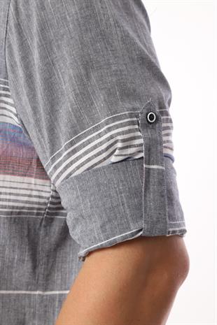 Slim Fit Uzun Kol Panolu Keten Hediye Kutulu Kolay Ütülenebilir Erkek Gömlek FS-002994 - Lacivert