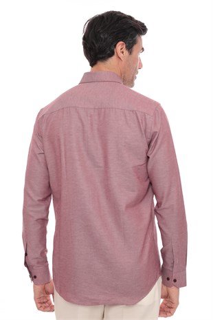 Slim Fit Uzun Kol Pamuklu Hediye Kutulu Kolay Ütülenebilir Erkek Gömlek FS-002225 - Bordo