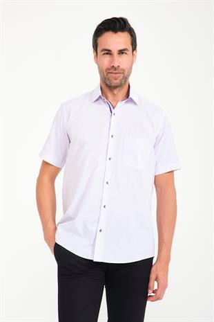 Klasik Kısa Kol Keten Cotton Garneli Hediye Kutulu Erkek Gömlek FS-000748 - Açık Lila