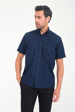 Klasik Kısa Kol Linen Keten Yaka Düğmeli Hediye Kutulu Erkek Gömlek FS-001202 - Lacivert