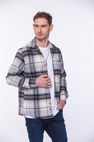 Oversize Yeni Sezon Gömlek Yaka Pamuklu Oduncu Hediye Kutulu Erkek Gömlek FS-002201 - Gri