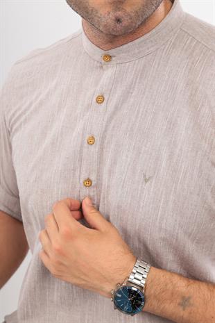 Slim Fit Uzun Kol Hakim Yaka Yarım Patlı Hediye Kutulu Erkek Gömlek FS-003687 - Kahverengi