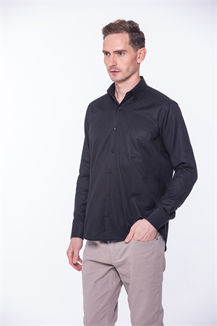 Klasik Uzun Kol Oxford Hediye Kutulu Kolay Ütülenebilir Erkek Gömlek FS-001254 - Siyah
