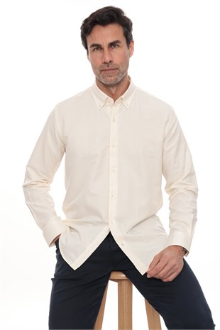 Slim Fit Uzun Kol Pamuklu Hediye Kutulu Kolay Ütülenebilir Erkek Gömlek FS-002225 - Krem