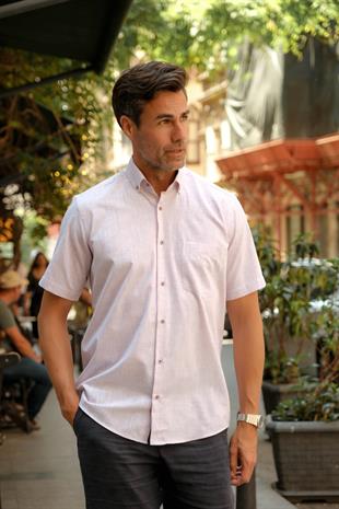 Klasik Kısa Kol Keten Yaka Düğmeli Hediye Kutulu Erkek Gömlek FS-003626 - Bordo