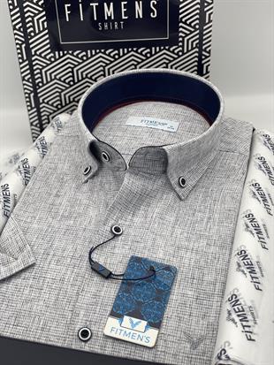 Klasik Kısa Kol Keten Yaka Düğmeli Hediye Kutulu Erkek Gömlek FS-003626 - Gri