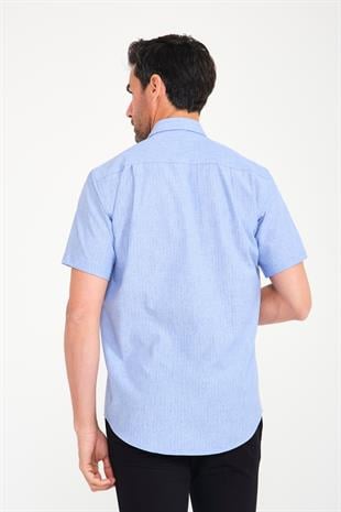 Klasik Kısa Kol Neon Nokta Armür Hediye Kutulu Erkek Gömlek FS-001216 - Saks Mavi