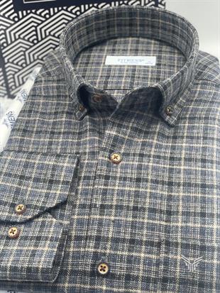 Klasik Uzun Kol Kışlık Yaka Düğmeli %100 Cotton Hediye Kutulu Erkek Gömlek FS-003764 - Siyah Bej