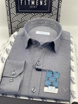 Slim Fit Uzun Kol Ömür Boyu Yakandayım Nakışlı Hediye Kutulu Erkek Gömlek FS-001376 - Lacivert Beyaz