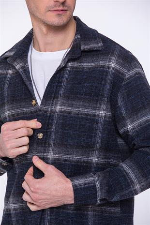 Oversize Yeni Sezon Gömlek Yaka Pamuklu Oduncu Hediye Kutulu Erkek Gömlek FS-002204 - Lacivert